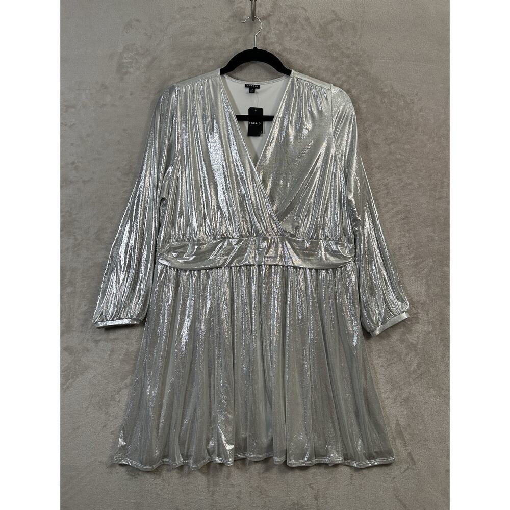 Torrid Faux Wrap Fairy Angel Glam Balletcore Silver Shimmery Dress Size 3X NWT